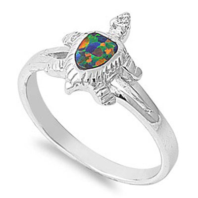 Sterling Silver Modish Turtle with Black Lab Opal RingAnd Face Height of 12MM