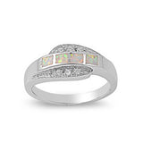 Sterling Silver Stylish White Lab Opal with Clear CZ Inlay Band RingAnd Face Height of 8MM