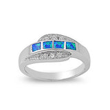Sterling Silver Stylish Blue Lab Opal with Clear CZ Inlay Band RingAnd Face Height of 8MM