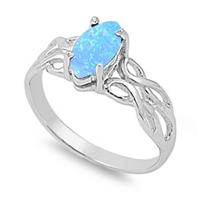 Sterling Silver Stylish Light Blue Opal Marquise Cut with Celtic Knot Inlay Design RingAnd Face Height of 9MM