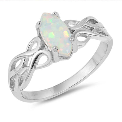 Sterling Silver Celtic Design Light Blue Lab Opal RingsAnd Face Height 9mm