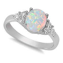 Load image into Gallery viewer, Sterling Silver Elegant Style White Lab Opal Oval Cut with Clear CZ Stone RingAnd Face Height of 8MM