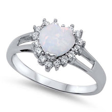 Load image into Gallery viewer, Sterling Silver Trendy Modish White Lab Opal Heart Shape with Halo Clear CZ Split Band RingAnd Face Height of 12MM