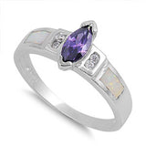 Sterling Silver Fancy Modish Marquise Cut Amethyst CZ with Clear Cz and White Lab Opal Inlay RingAnd Face Height of 9MM