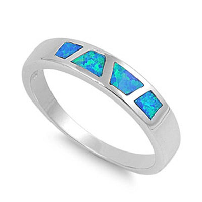 Sterling Silver Stylish Blue Lab Opal Inlay Wedding Band Ring with Face Height of 4MM