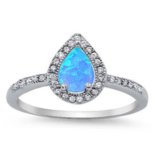 Load image into Gallery viewer, Sterling Silver Stylish Blue Lab Opal Pear Shape with Halo and Inlay Clear CZ Design RingAnd Face Height of 10MM