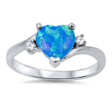 Sterling Silver Trendy Blue Lab Opal Heart Shape with Clear CZ on Both Side Bypass Band RingAnd Face Height of 9MM