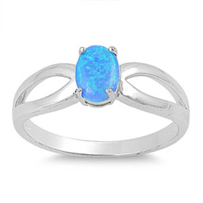 Sterling Silver Stylish Blue Lab Opal Oval Cut Open Band Ring with Face Height of 6MM