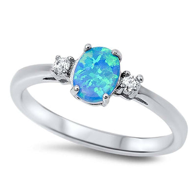 Sterling Silver Stylish Blue Lab Opal Oval Cut with Clear CZ on Both SideAnd Face Height of 6MM