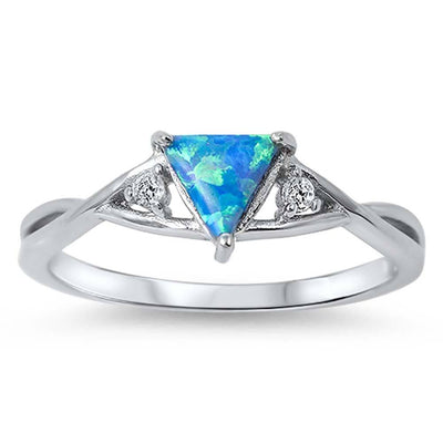 Sterling Silver Fancy Elegant Design Blue Lab Opal Trillion Cut with Clear CZ Promise RingAnd Face Height of 6MM