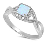 Sterling Silver Square White Lab Opal Rings With CZ StonesAnd Face Height 8mm