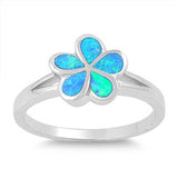 Sterling Silver Trendy Blue Lab Opal Plumeria Design Split Band Ring with Face Height of 10MM