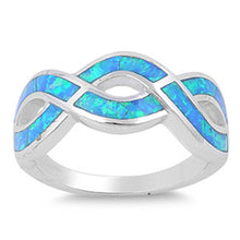 Load image into Gallery viewer, Sterling Silver Modish Infinity Love Knot with Blue Lab Opal Inlay Design RingAnd Face Height of 9MM