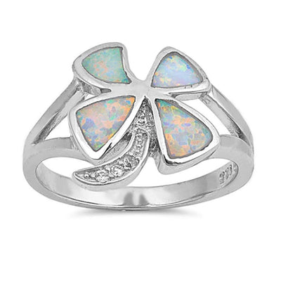 Sterling Silver Palm Tree White Lab Opal Rings With CZ StonesAnd Face Height 15mm