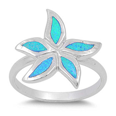 Sterling Silver Fashion Stylish Blue Lab Opal Flower Ring with Face Height of 17MM