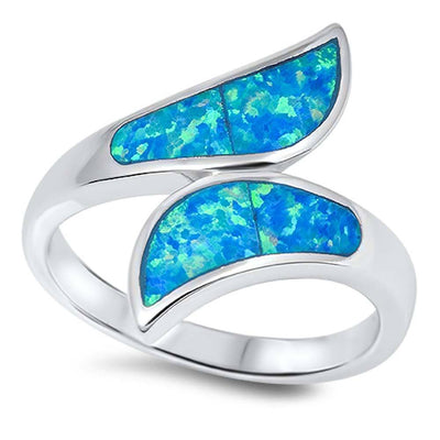 Sterling Silver Fancy Bypass Band Inlay with Blue Lab Opal RingAnd Face Height of 14MM