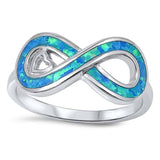 Sterling Silver Modish Infinity with Heart Design Blue Lab Opal Inlaid RingAnd Face Height of 9MM