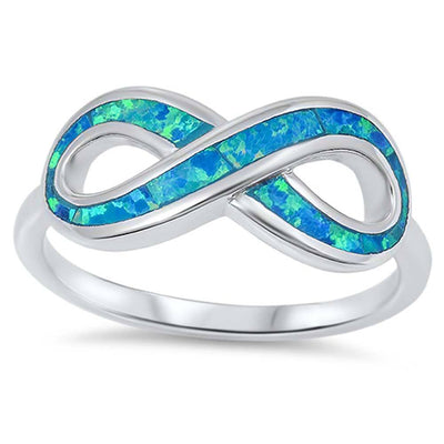 Sterling Silver Modish Infinity Design Inlay with Blue Lab Opal RingAnd Face Height of 9MM