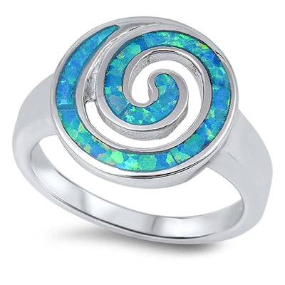 Sterling Silver Fancy Swirl Design Inlay with Blue Lab Opal RingAnd Face Height of 15MM