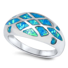 Load image into Gallery viewer, Sterling Silver Fancy Band Inlay with Mosaic Blue Lab Opal Design RingAnd Face Height of 10MM