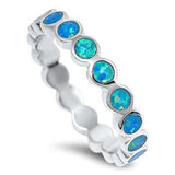 Sterling Silver Eternity Band with Blue Lab Opal Bezel Set RingAnd Face Height of 4MM