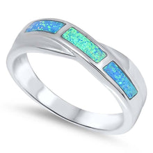 Load image into Gallery viewer, Sterling Silver Solid Infinity Design with Blue Lab Opal Inlaid RingAnd Face Height of 5MM