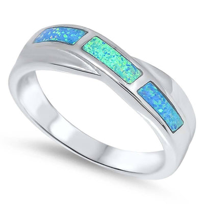 Sterling Silver Solid Infinity Design with Blue Lab Opal Inlaid RingAnd Face Height of 5MM