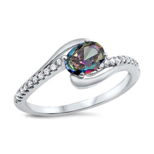 Load image into Gallery viewer, Sterling Silver Oval With Rainbow Topaz And Cubic Zirconia Ring