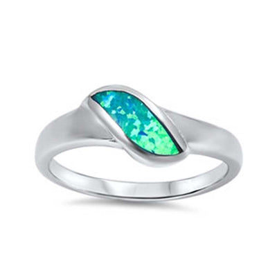 Sterling Silver Blue Lab Opal Leaf Design Ring with Face Height of 7MM