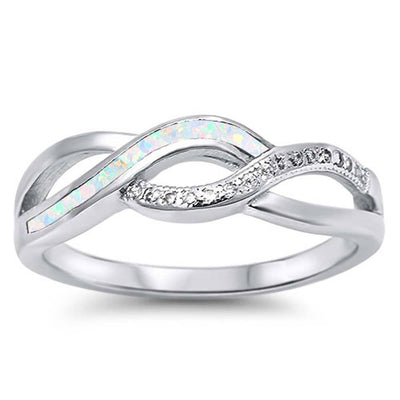 Sterling Silver Infinity White Lab Opal Rings With CZ StonesAnd Face Height 6mm
