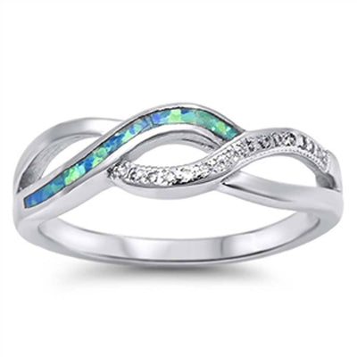 Sterling Silver Infinity Blue Lab Opal Rings With CZ StonesAnd Face Height 5.99