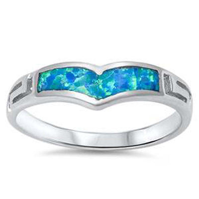Sterling Silver Wave Blue Lab Opal RingsAnd Face Height 6mm
