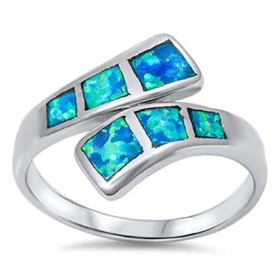 Sterling Silver Stylish Bypass Band Ring Inlaid with Blue Lab OpalAnd Face Height of 15MM