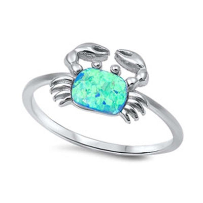Sterling Silver Fancy Blue Lab Opal Crab Design Ring with Face Height of 9MM