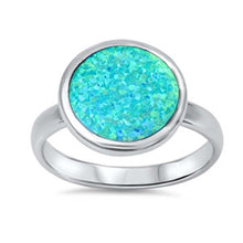 Load image into Gallery viewer, Sterling Silver Plain Round Blue Lab Opal Ring with Face Height of 13MM
