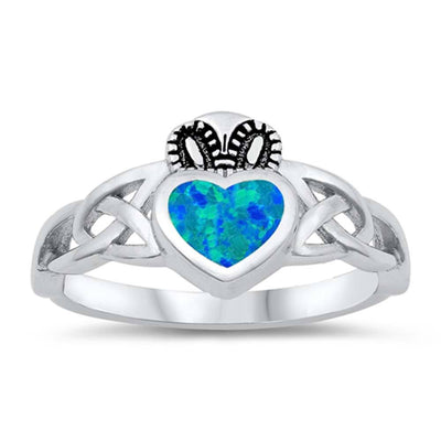 Sterling Silver Braided design Band with Solitaire Heart Shaped Lab Blue Opal Center StoneAnd Face Height of 11MM