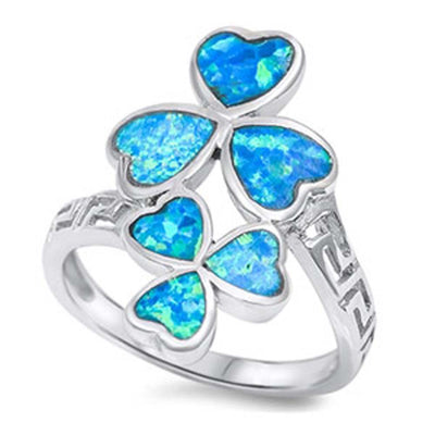 Sterling Silver Fancy Multi Blue Lab Opal Heart and Key Maze Design Ring with Face Height of 25MM