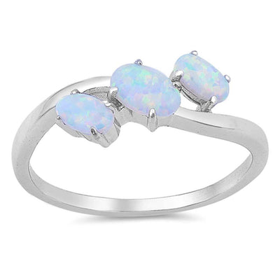 Sterling Silver Three White Lab Opal RingsAnd Face Height 9mm