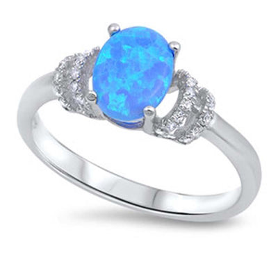 Sterling Silver Pave Set Cz Ring with a Prong Set Blue Lab OpalAnd Ring Face Height of 8MM