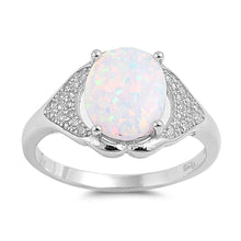Load image into Gallery viewer, Sterling Silver Oval Shape White Lab Opal Rings With Clear CZ StonesAnd Face Height 12mm