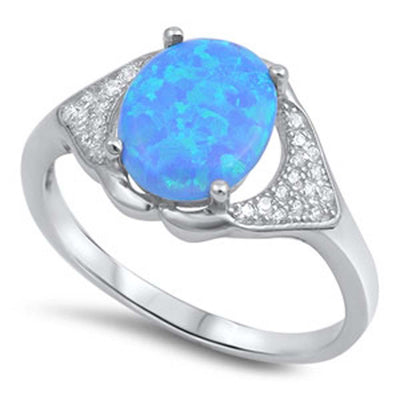 Sterling Silver Pave Set Cz Ring with a Prong Set Blue Lab OpalAnd Ring Face Height of 12MM