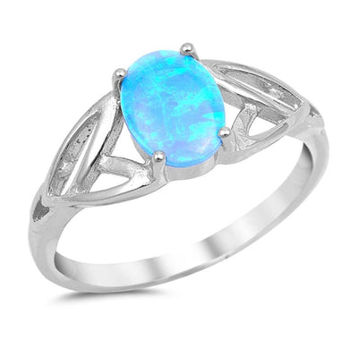 Sterling Silver Oval Light Blue Lab Opal RingsAnd Face Height 8mm