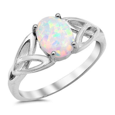 Sterling Silver Oval White Lab Opal RingsAnd Face Height 8mm