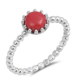 Sterling Silver With Synthetic Coral Cubic Zirconia Stone RingAnd Face Height 8mm