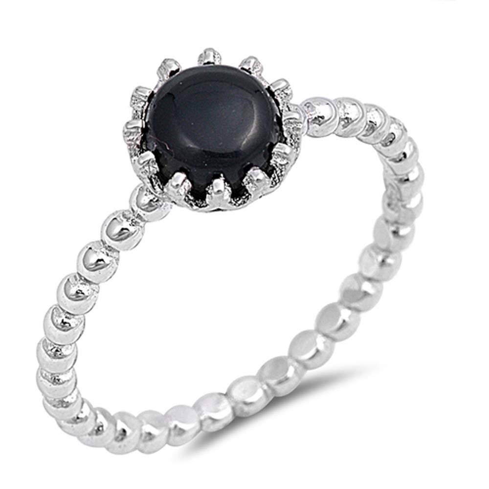 Sterling Silver With Black Cubic Zirconia Stone RingAnd Face Height 8mm