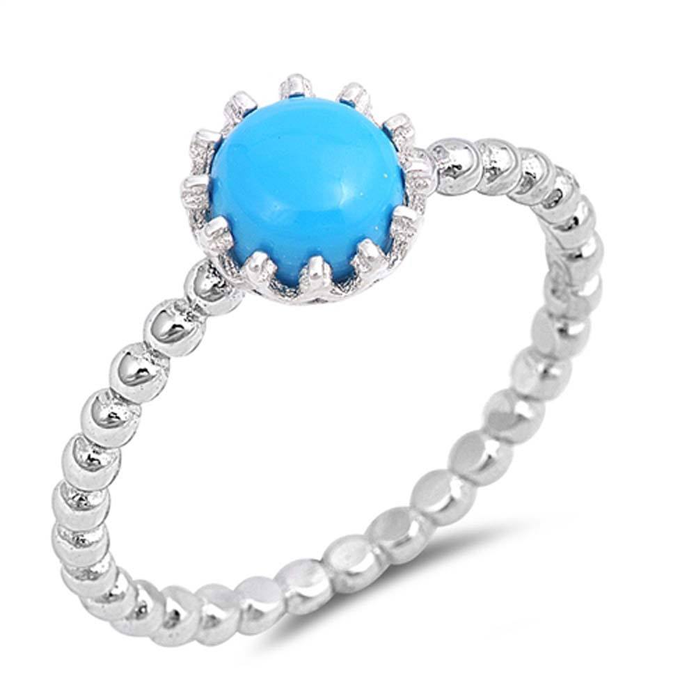 Sterling Silver With Simulated Turquoise Cubic Zirconia Stone RingAnd Face Height 8mm