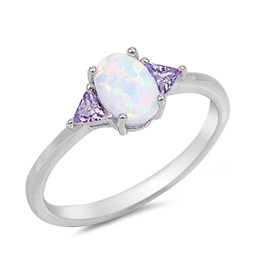 Sterling Silver Syntactic Amethyst CZ With White Lab Opal Rings