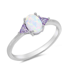 Load image into Gallery viewer, Sterling Silver Syntactic Amethyst CZ With White Lab Opal Rings