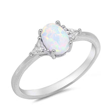 Load image into Gallery viewer, Sterling Silver Oval Shape White Lab Opal Rings With CZ Stones
