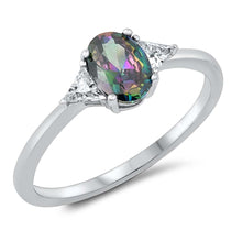 Load image into Gallery viewer, Sterling Silver Oval With Rainbow Topaz And Cubic Zirconia Ring